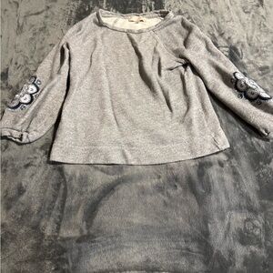 Gray Long Sleeve Top with Embroidered Sleeves